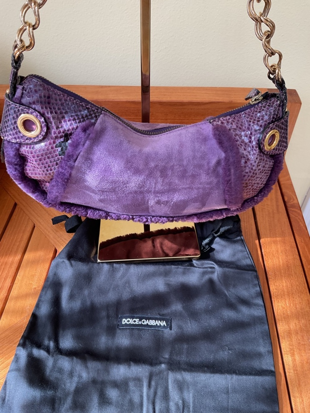Dolce & Gabbana Suede &Shearling Purple  Bag - Picture 2 of 5